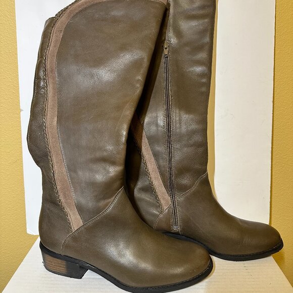 Naughty Monkey Knee High Leather Riding Boot in Olive w/ side zipper size 8.5 - Picture 12 of 14